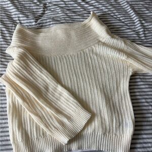 Off the shoulder Cream Ribbed Sweater